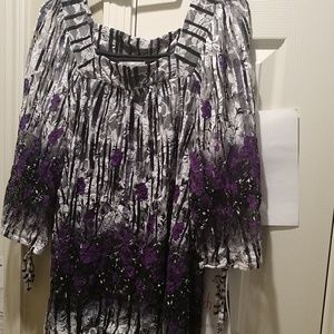 Black, white and purple blouse